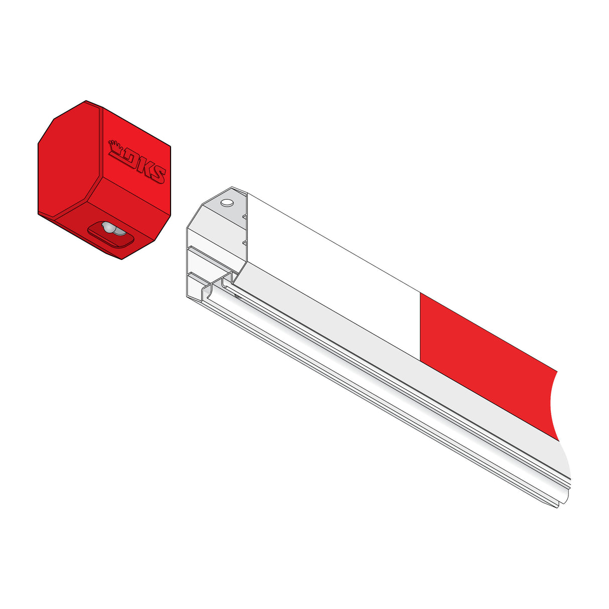 Doorking 1601-208 End Cap with Spring Lock, installed on a barrier arm