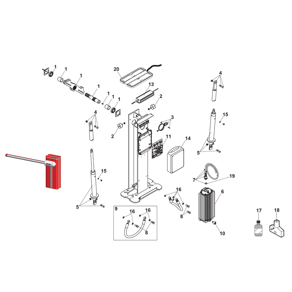 FAAC 63000129 Hydraulic Unit for B680H Barrier, parts list