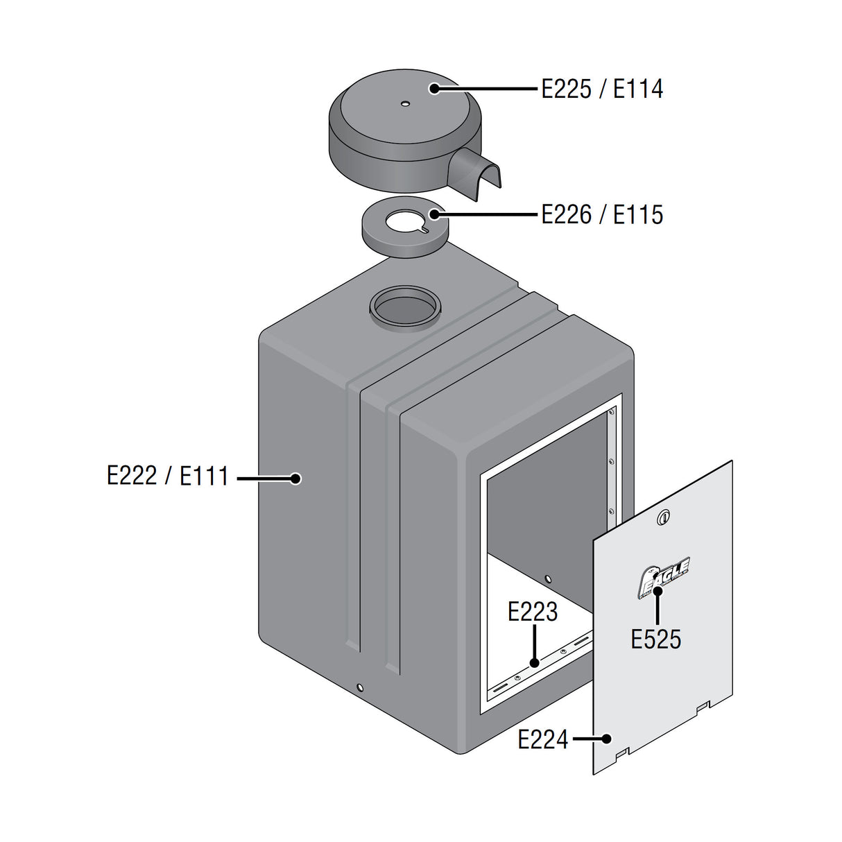 E222 Cover for Eagle 200 Swing Gate Operators, full assembly with part numbers