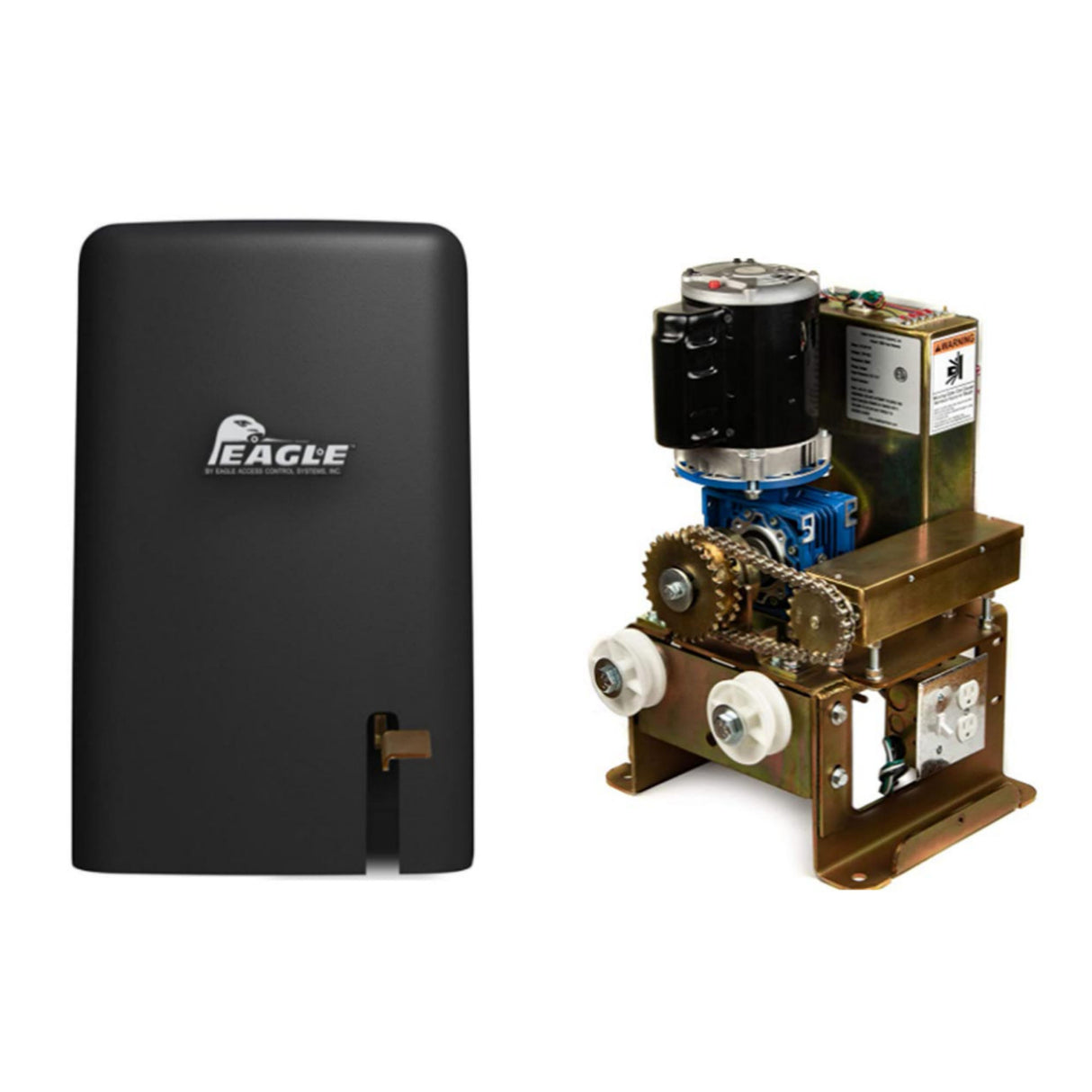 Eagle 2000-FR Slide Gate Operator - 1/2 HP, shown with and without a cover