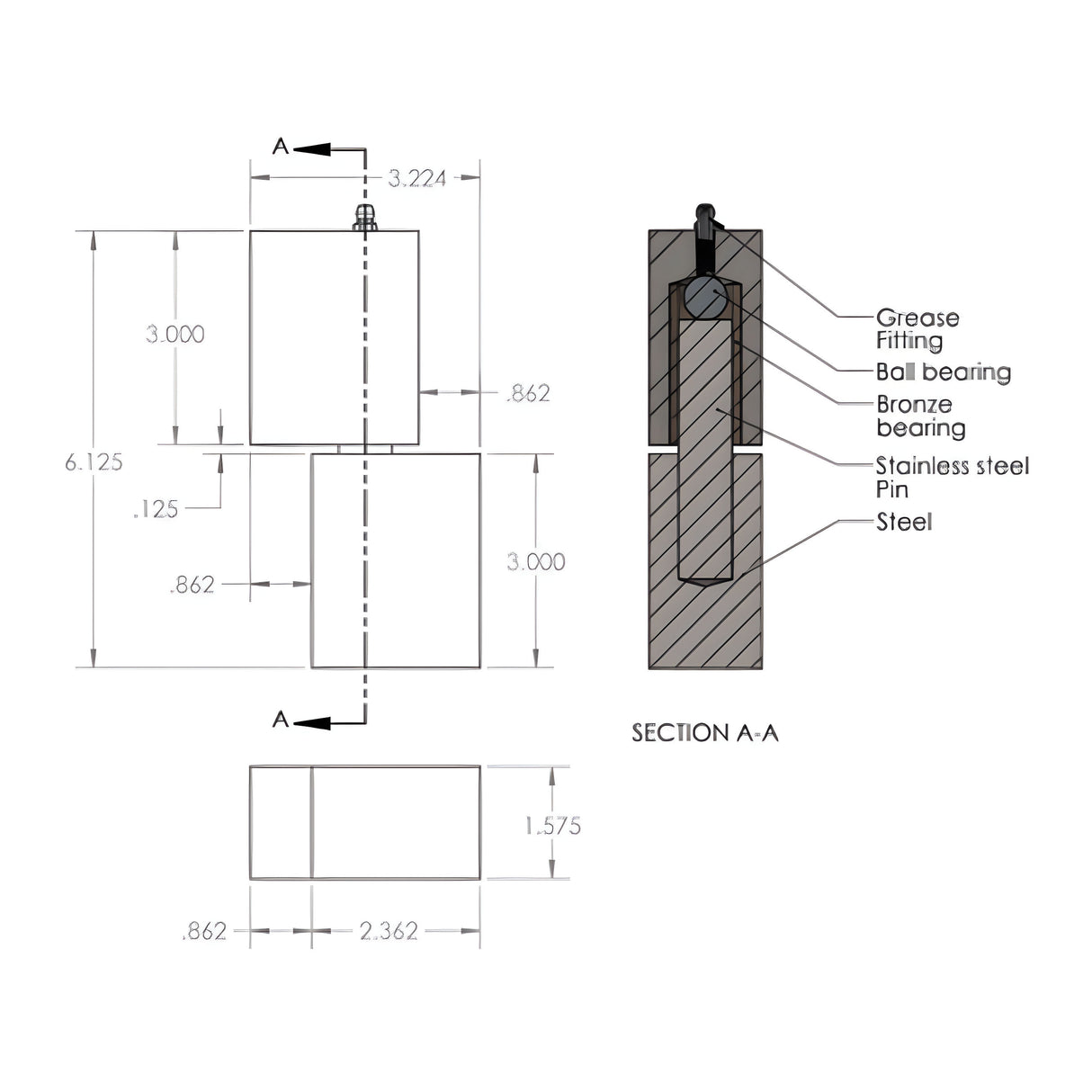 All-O-Matic GH-1500 Gate Hinges, dimensions