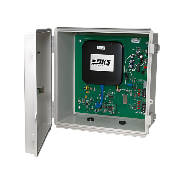 DoorKing 1800-080 Cellular Voice & Data System, shown with cover open