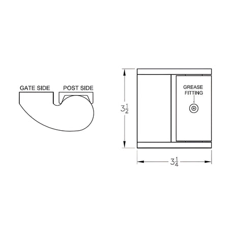 LiftMaster 2060P Tamperproof Roller Bearing Hinge, dimensions