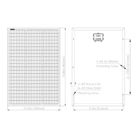 Elite 90W Solar Panel Kit for Gate Operators 24V, dimensions