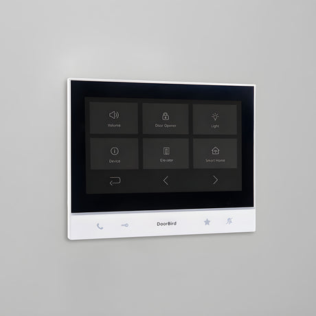 DoorBird A1103 WiFi IP Video Indoor Station, White Edition mounted on a wall | theelitegateoffers.com