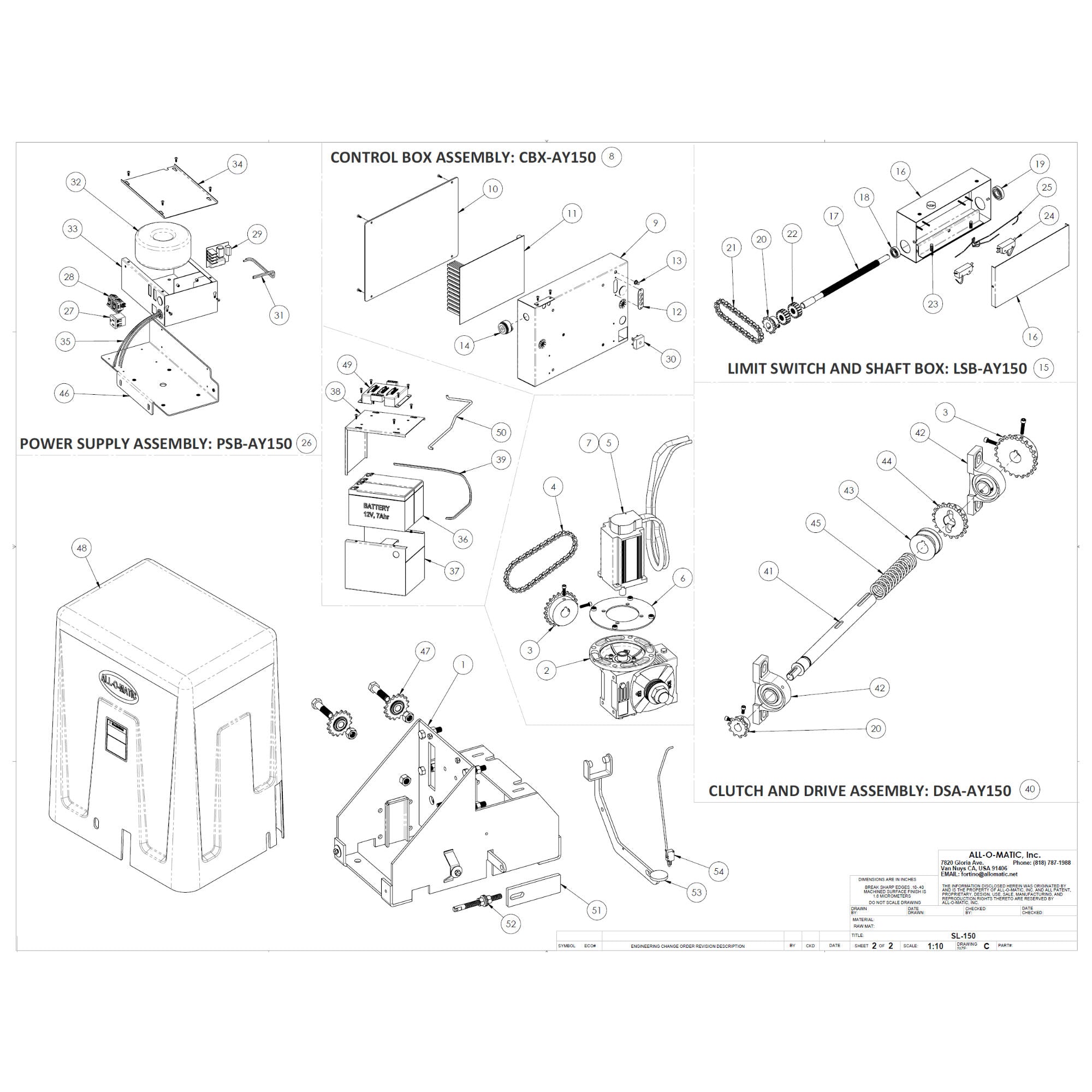 All-O-Matic SL-150 DC Repair Parts  Diagram | theelitegateoffers.com