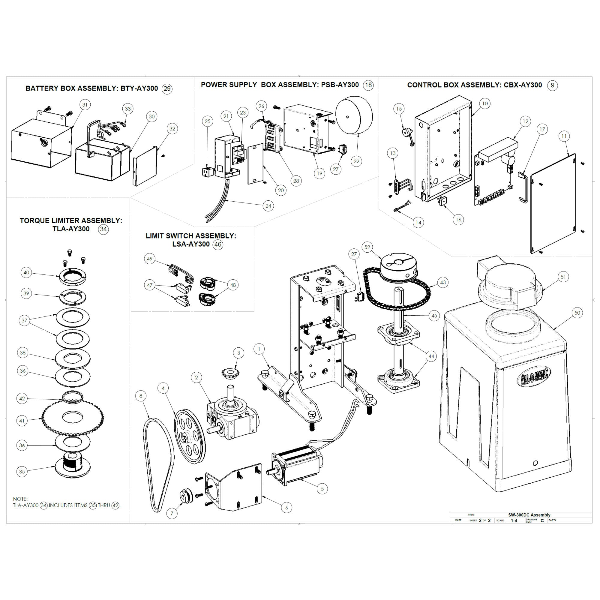 All-O-Matic SW-300 DC Repair Parts  Diagram | theelitegateoffers.com