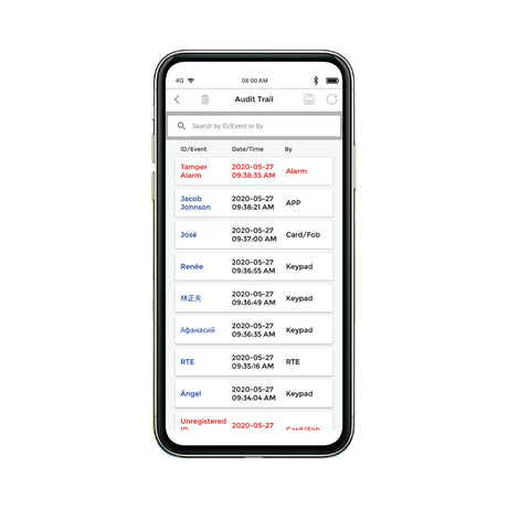 Enforcer Seco-Larm bluetooth app, listing tenants come and go