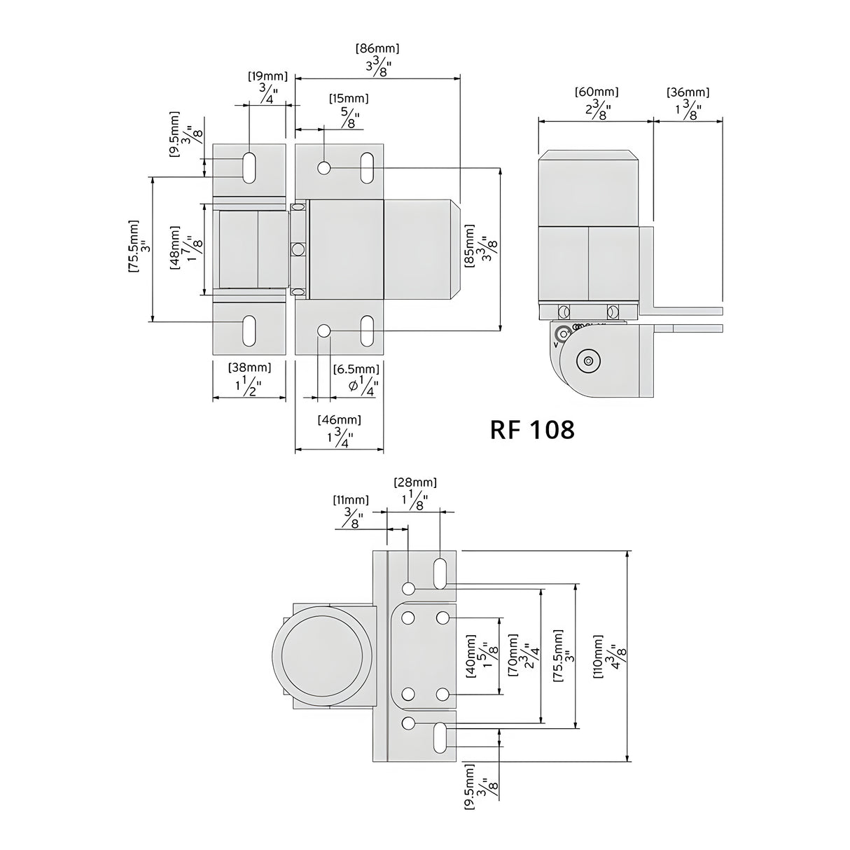 D&D 74108323T SURECLOSE® READYFIT 108 Gate Hinge Dimensions