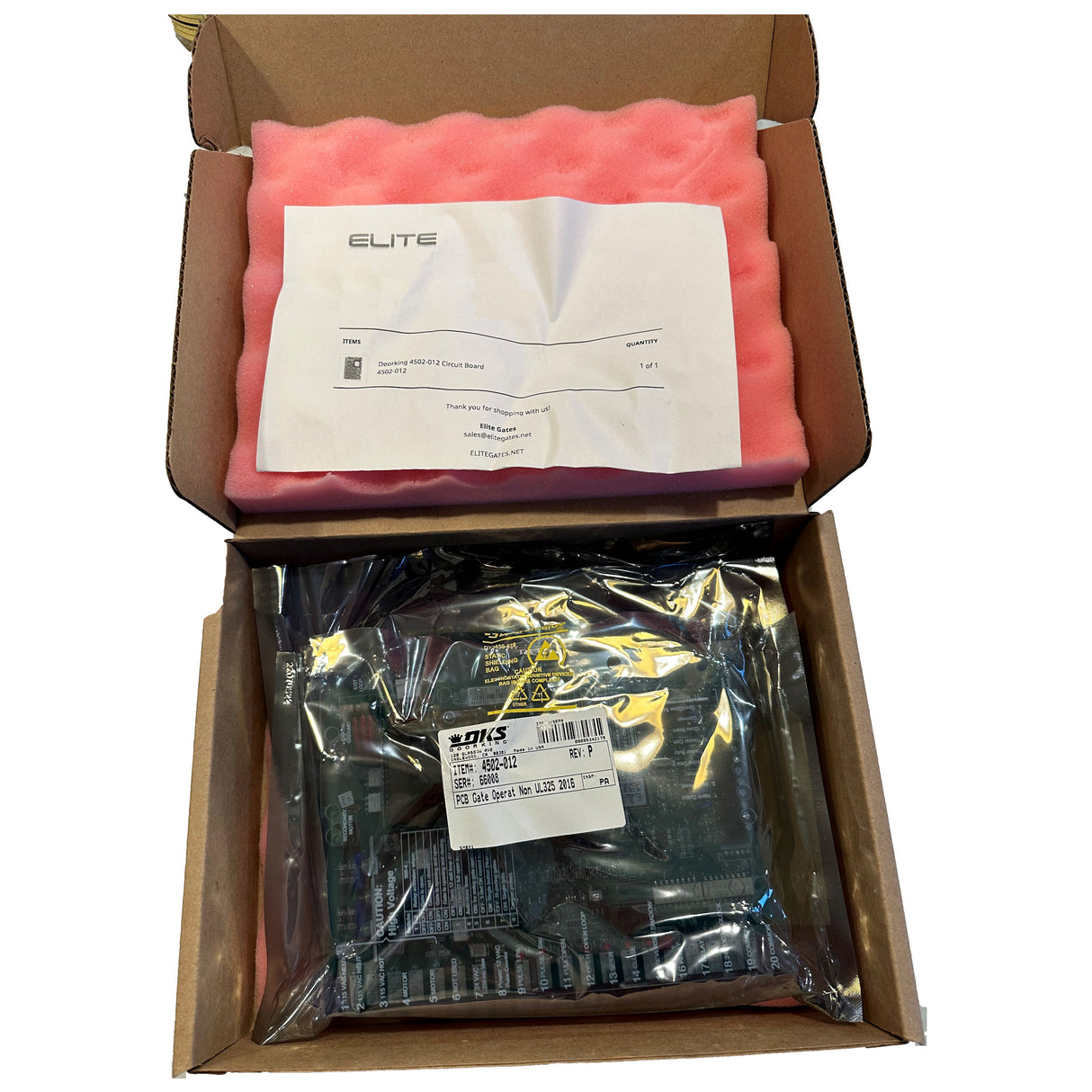 Doorking 4502-012 Replacement Circuit Board shown in its packaging