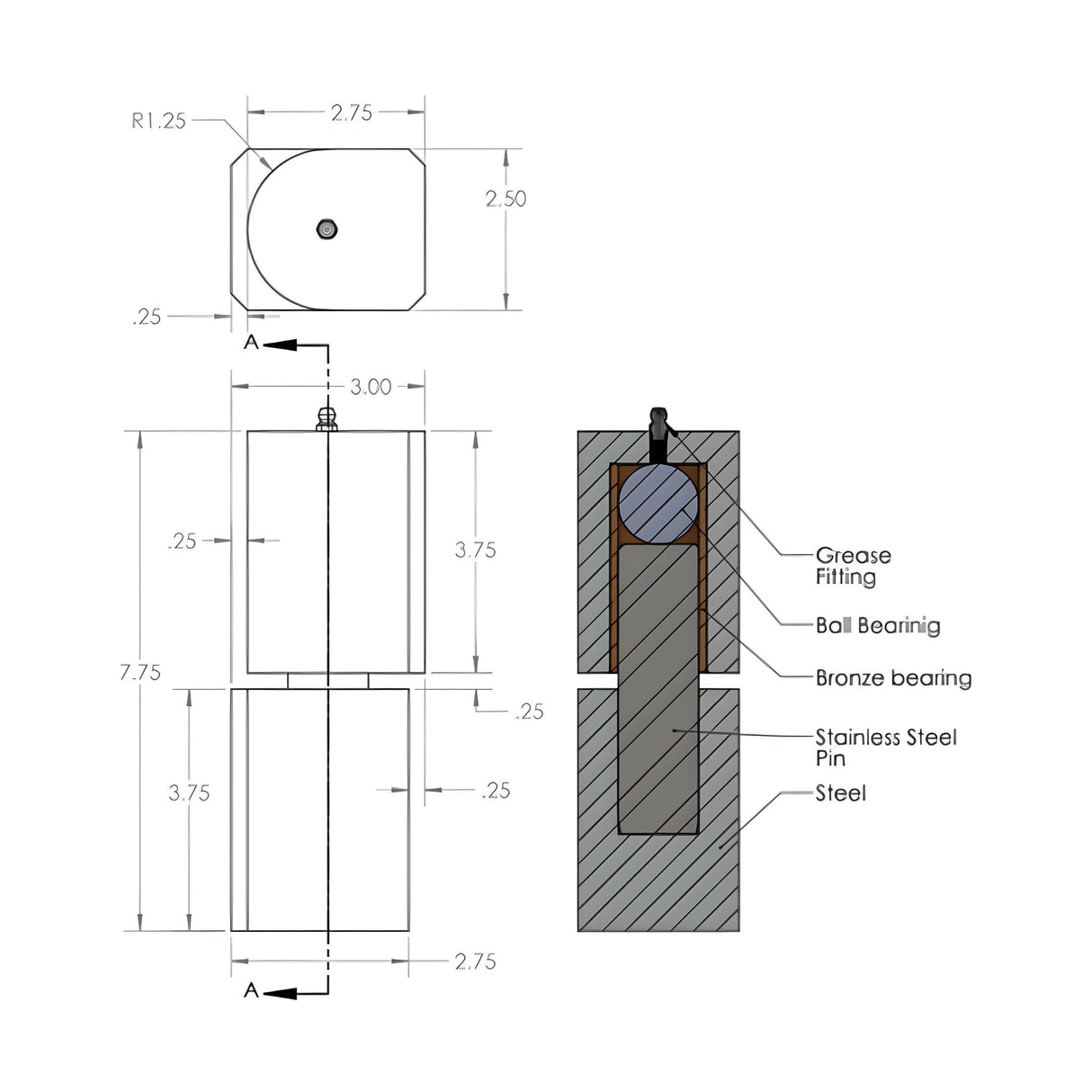 All-O-Matic GH-5000 Gate Hinges, dimensions