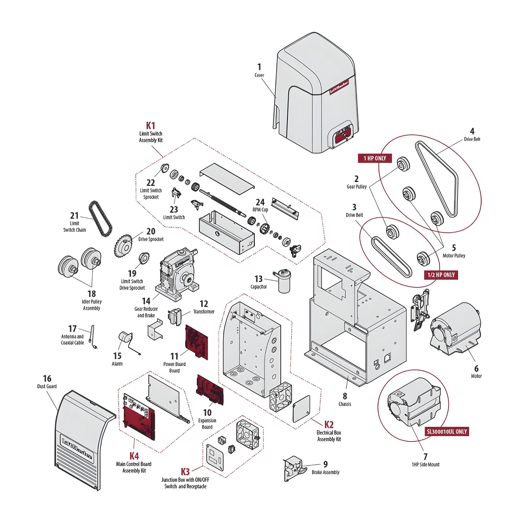 LiftMaster SL3000UL Repair Parts Diagram | theelitegateoffers.com