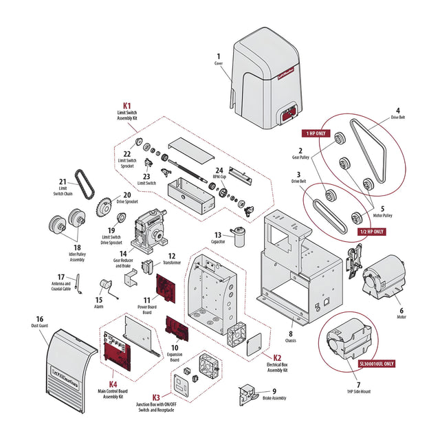 LiftMaster SL3000UL Repair Parts Diagram | theelitegateoffers.com