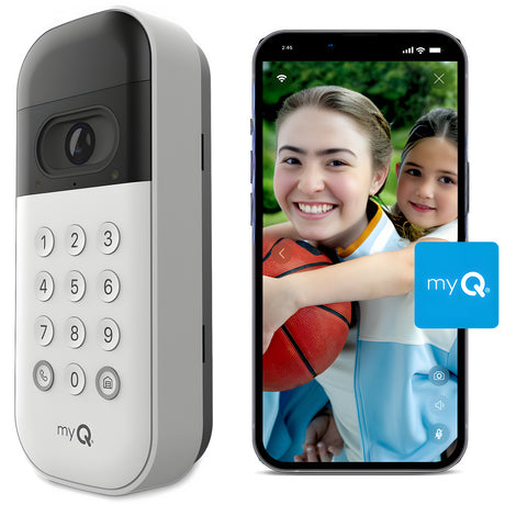 Liftmaster VKP1-LM Wireless Video Intercom, showing the app on a smartphone