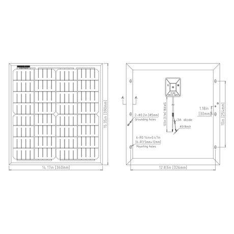 Elite 20W Solar Panel Kit for Gate Operators - 12V, dimensions