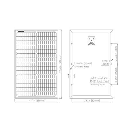 Elite 30 Watt Solar Panel 12 Volt, dimensions