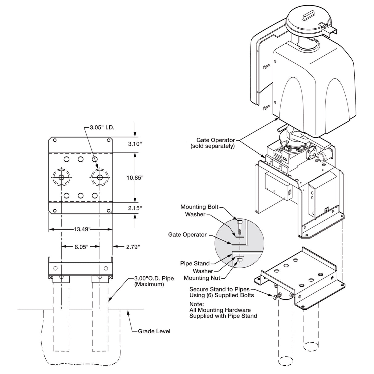 Viking VA-F1PS Pipe Stand for F1 Swing Gate Operators