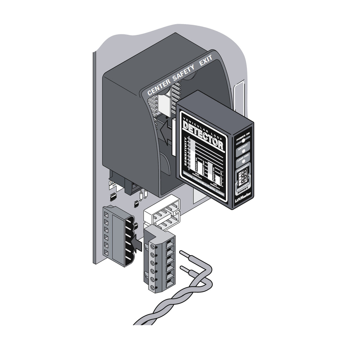 Liftmaster AELD Plug-In Loop Detector, installation illustration
