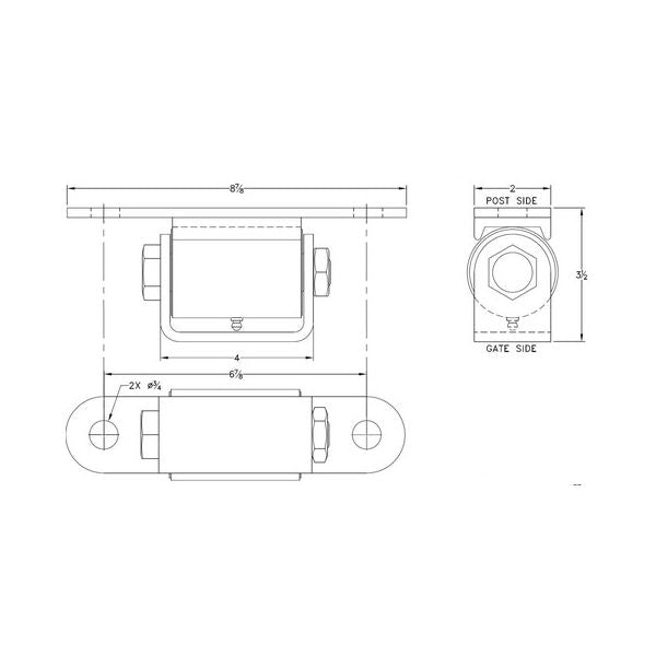 LiftMaster 2025P Heavy-Duty Gate Hinge, dimensions