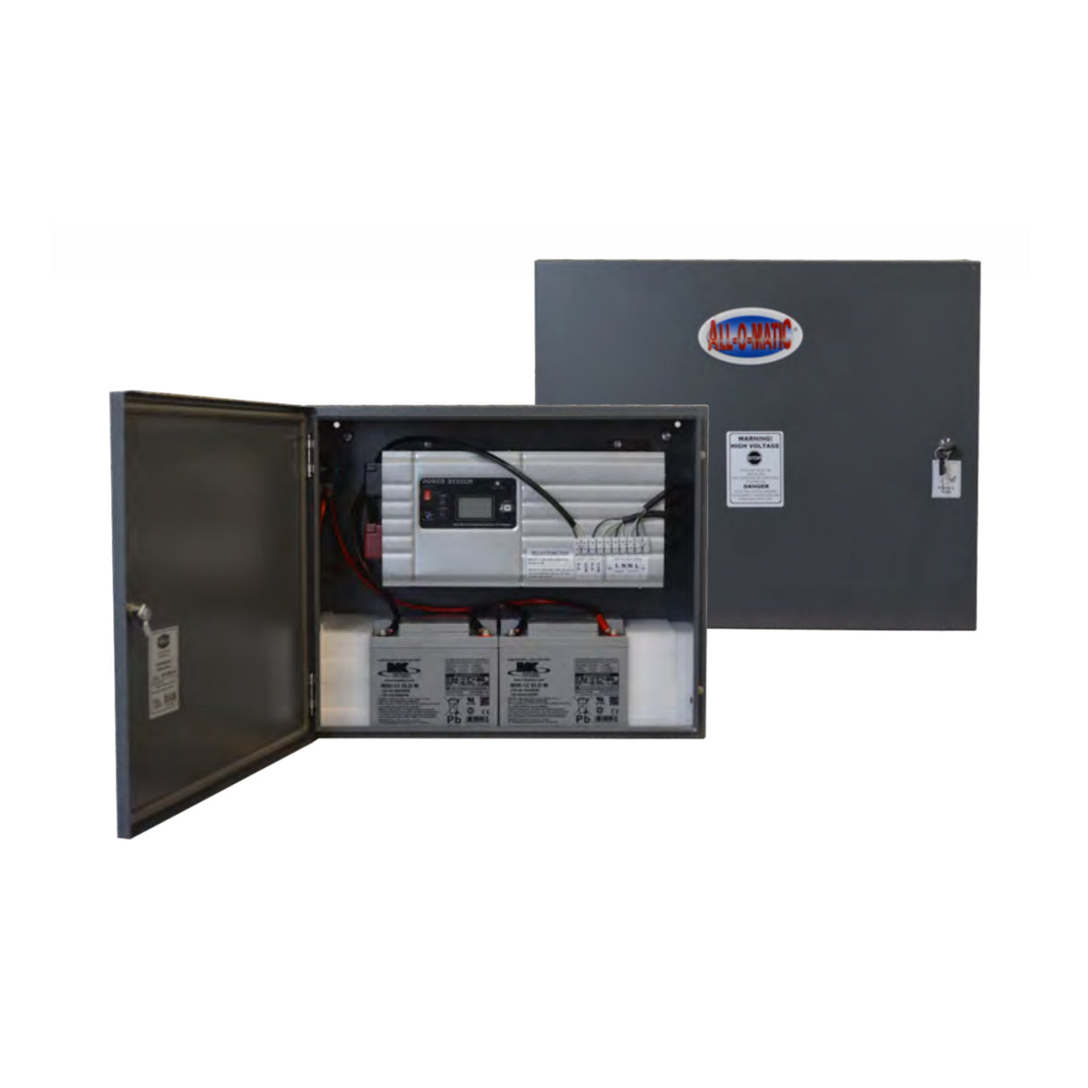 All-O-Matic APS-1000-12 Battery Backup, showing open and closed cover