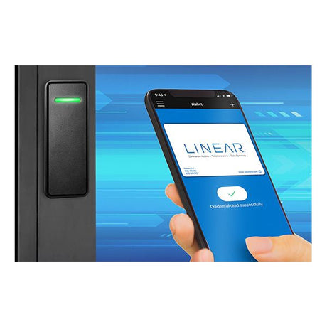 Linear BT135-W Bluetooth Proximity Reader (13.56 MHz), showing mobile credentials