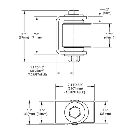 D&D CI3300 Weld-On Gate Hinge, dimensions