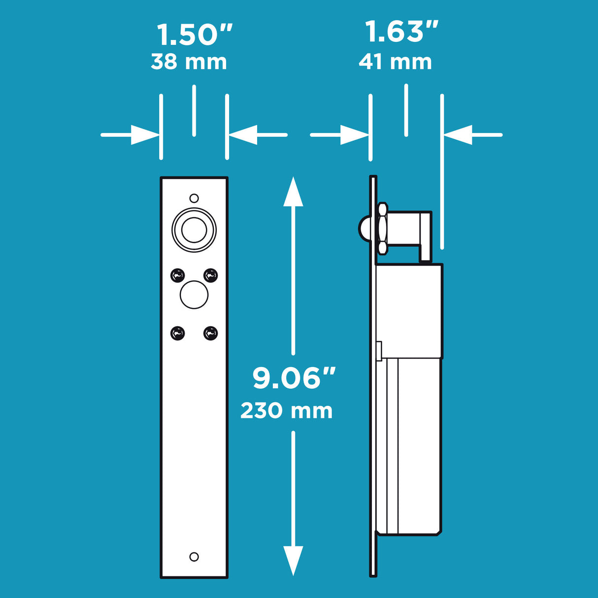 DoorKing DKEB-M-1D Electric Deadbolt with Door Sensor, dimensions