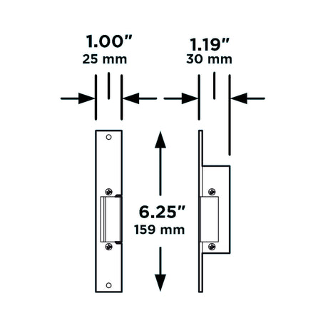 Doorking DKES-C1-1FS Electric Strike, dimensions