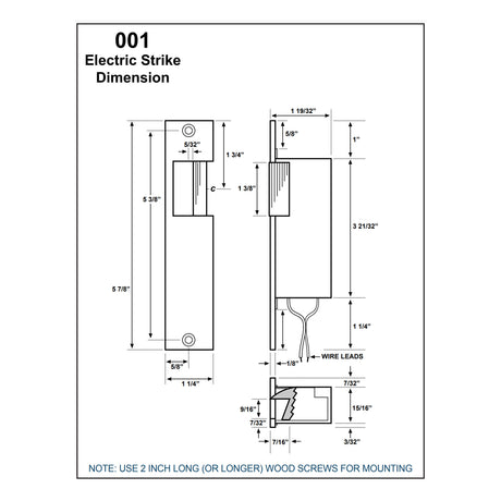Trine 001 Electric Strike dimensions